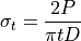 \sigma_t=\frac{2P}{\pi tD}