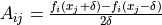 A_{ij} = \frac{f_i(x_j + \delta) - f_i(x_j - \delta)}{2 \delta}