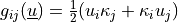 g_{ij}(\ul{u}) = \frac{1}{2}(u_i \kappa_j + \kappa_i u_j)